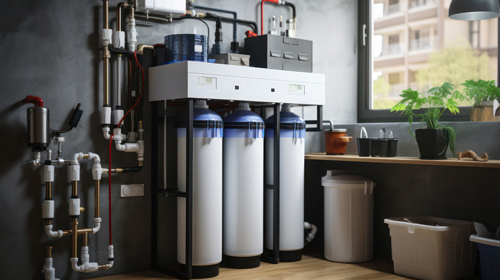 A water softener in a room with a window, providing efficient water treatment and filtration.